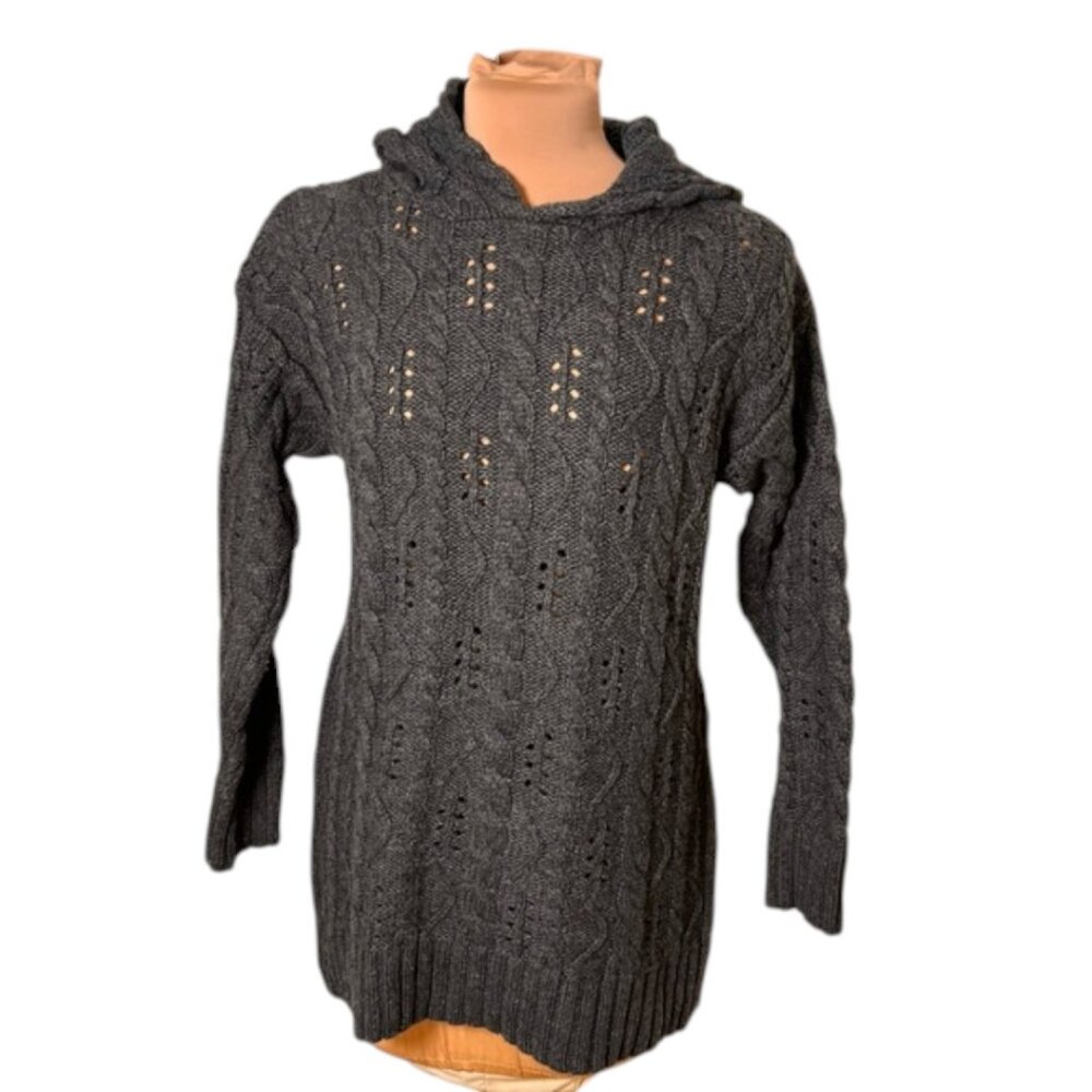 525 America Charcoal Cable Knit Hooded Sweater Cotton Blend Size S